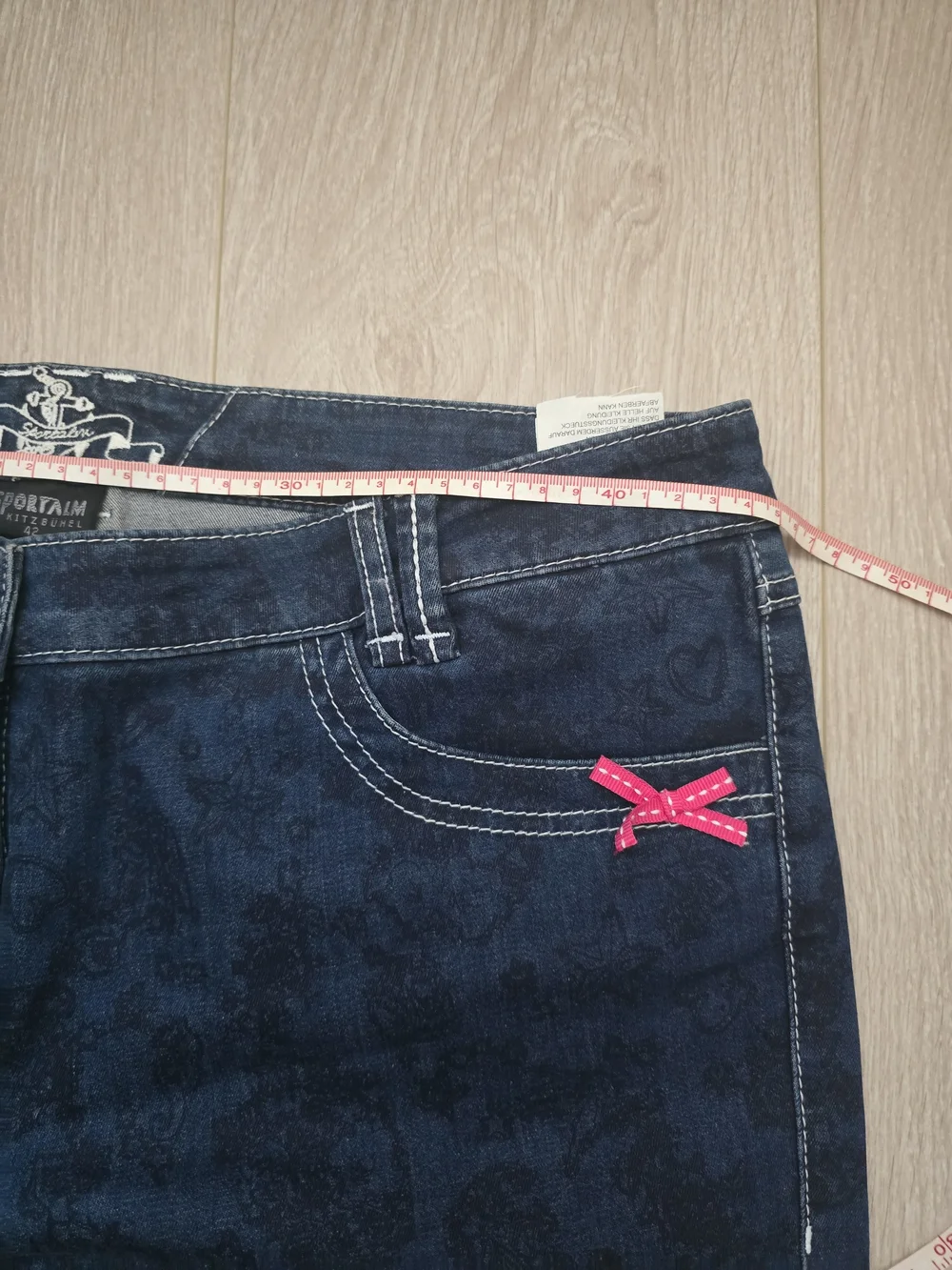 Sportalm Dark Blue Patterned Jeans with Pink Bow Size 42(eur) - Picture 3 of 11